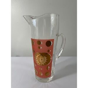 1960s Signed Fred Press Sunburst, 22k Gold Orange PitcherVTG Mid Century Barware